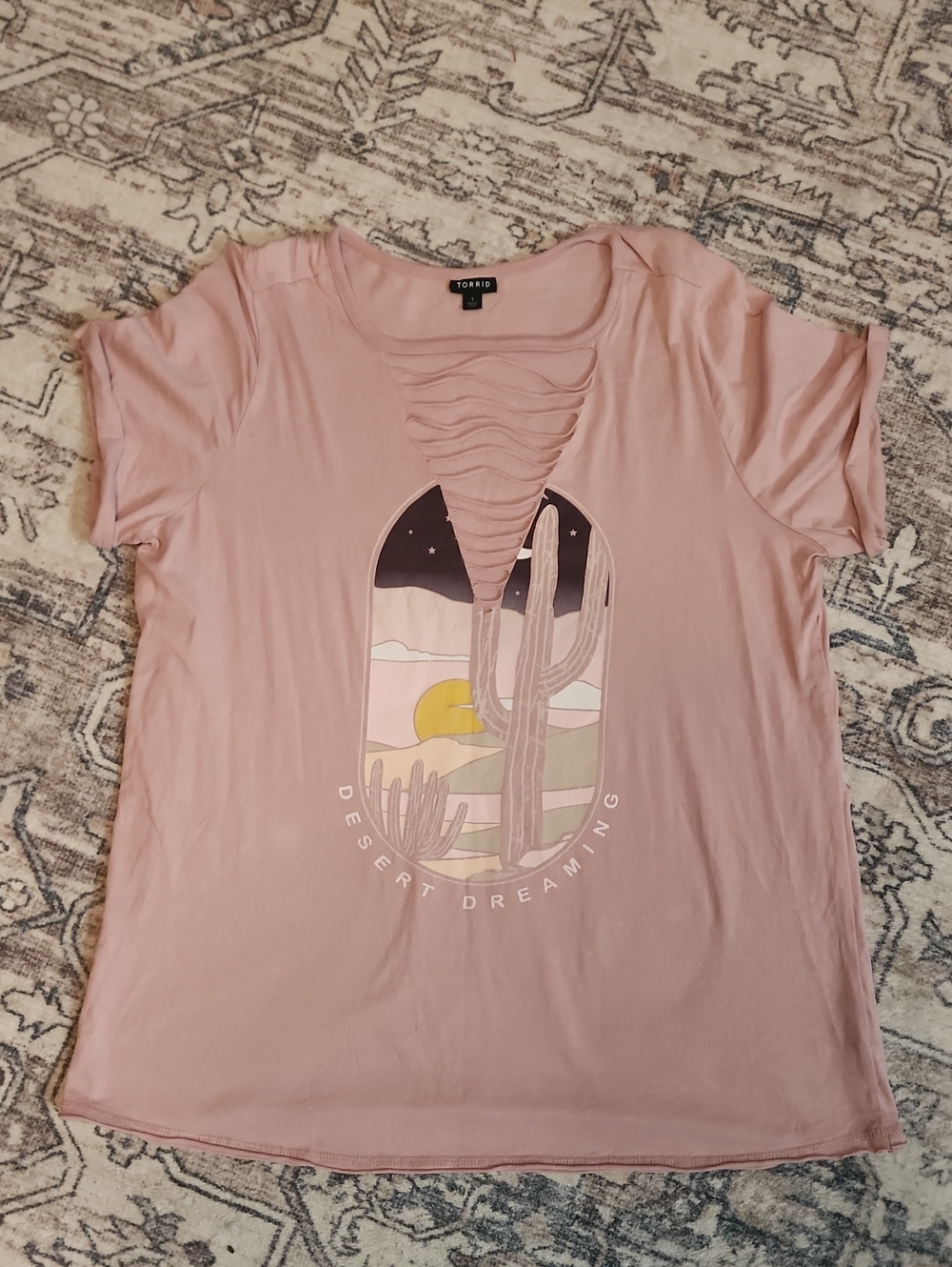 Torrid Womens Size 1 (14-16) Pink Desert Cactus Graphic Cutout Tee